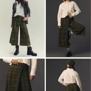 Pilcro Kilted Plaid Wide-Leg Surplice Pants - 29 Tall, Olive